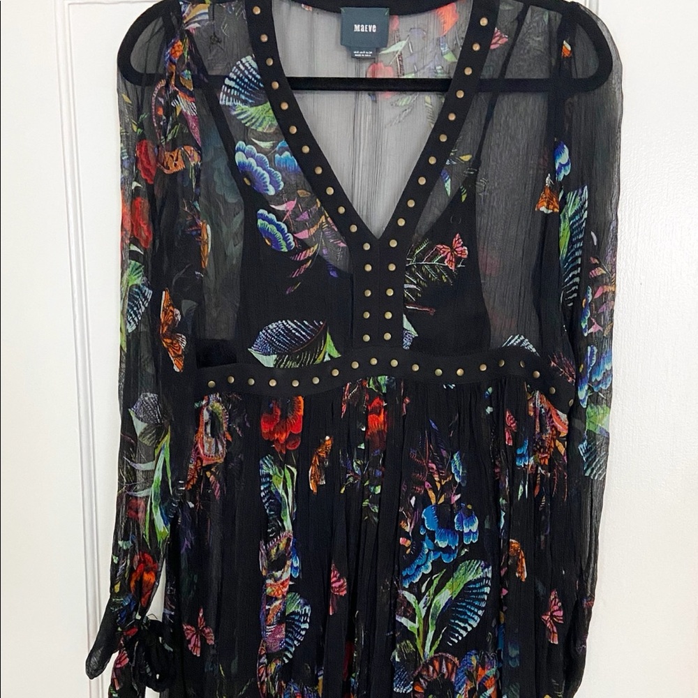 Floral Black Babydoll Dress, Size 2. By Maeve from Anthropologie